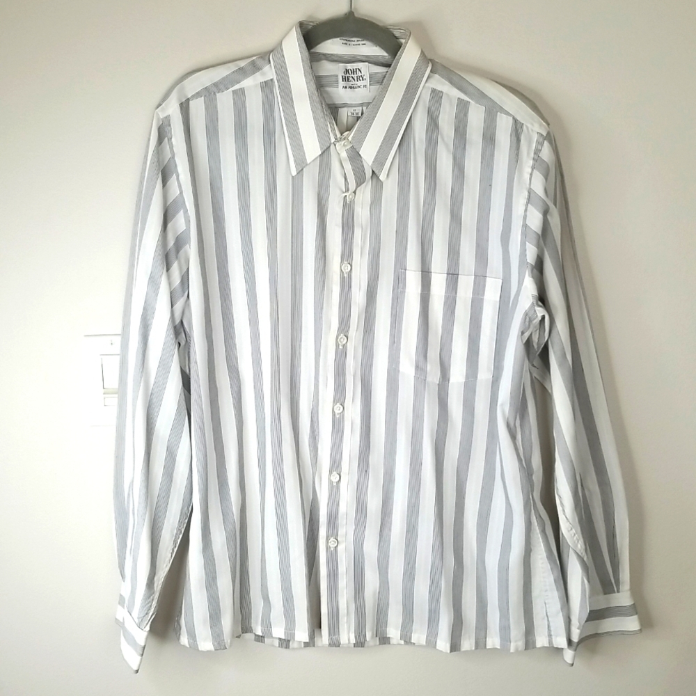 John Henry mens shirt longsleeve button down striped sz 17 34/35